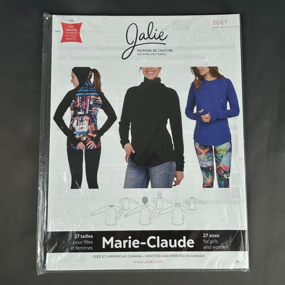 Jalie 3667 Marie Claude Long Sleeve Raglan Pullover Sewing Pattern 27 Sizes